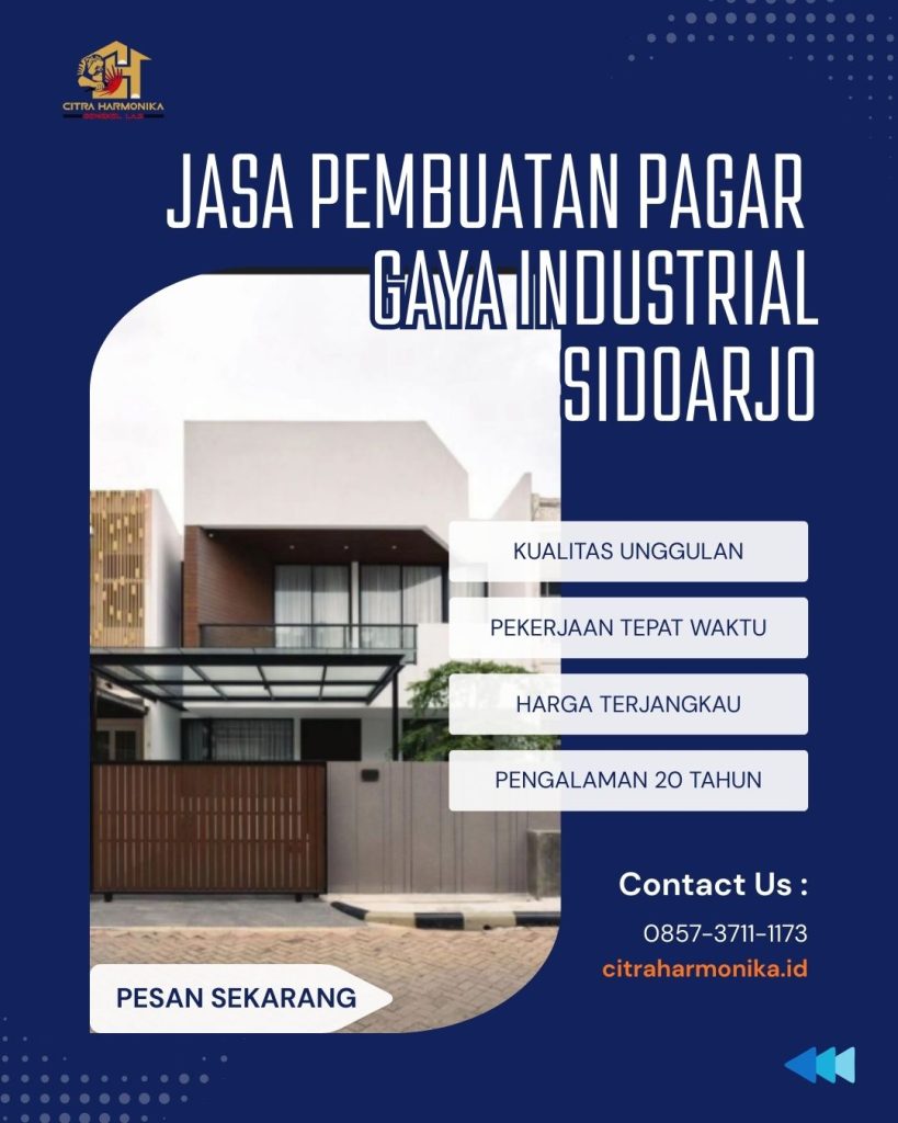 Jasa pembuatan pagar gaya industrial Sidoarjo